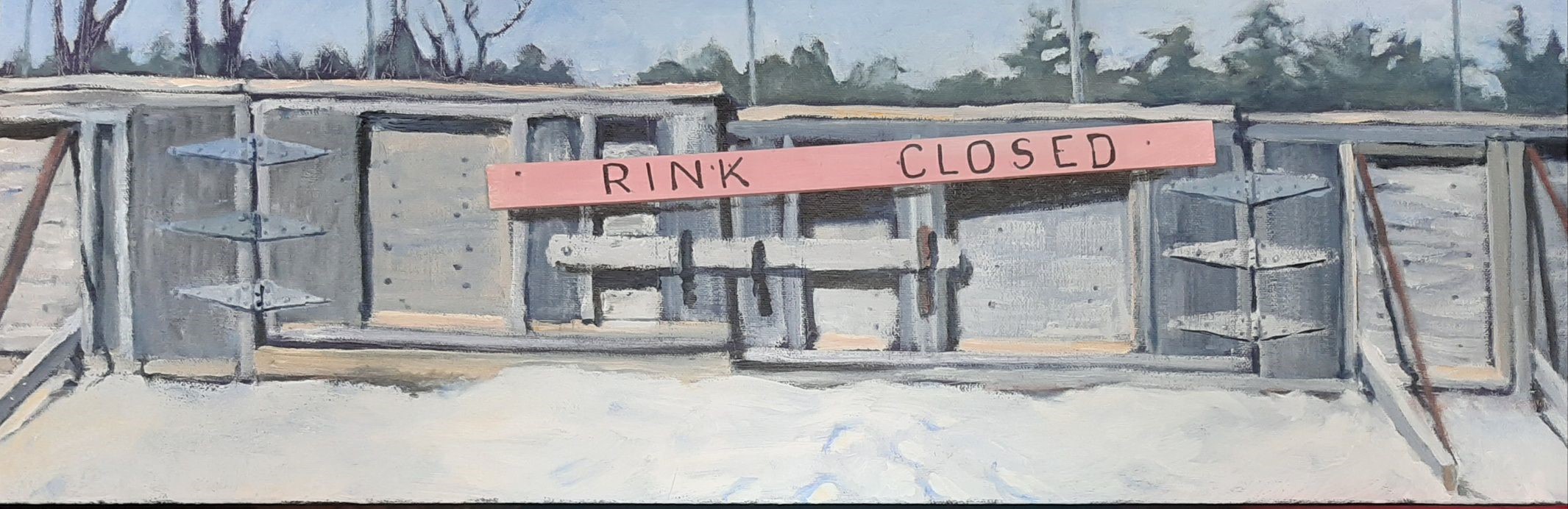 Painting depicting a closed hockey rink
